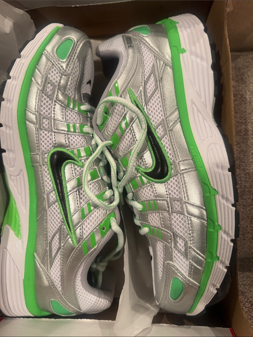 New rare color P-6000 Nike Silver and Green Running Sneakers